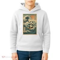 Surf’s Up Panda Retro Japanese Wave Adventure Ukiyo-e  Kids Hoodie thumb 4