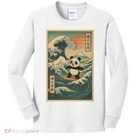 Surf’s Up Panda Retro Japanese Wave Adventure Ukiyo-e  Kids Long Sleeve Shirt thumb 0