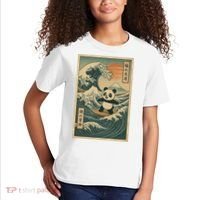 Surf’s Up Panda Retro Japanese Wave Adventure Ukiyo-e  Kids T-Shirt thumb 2