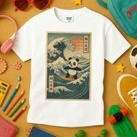 Surf’s Up Panda Retro Japanese Wave Adventure Ukiyo-e  Kids T-Shirt thumb 3