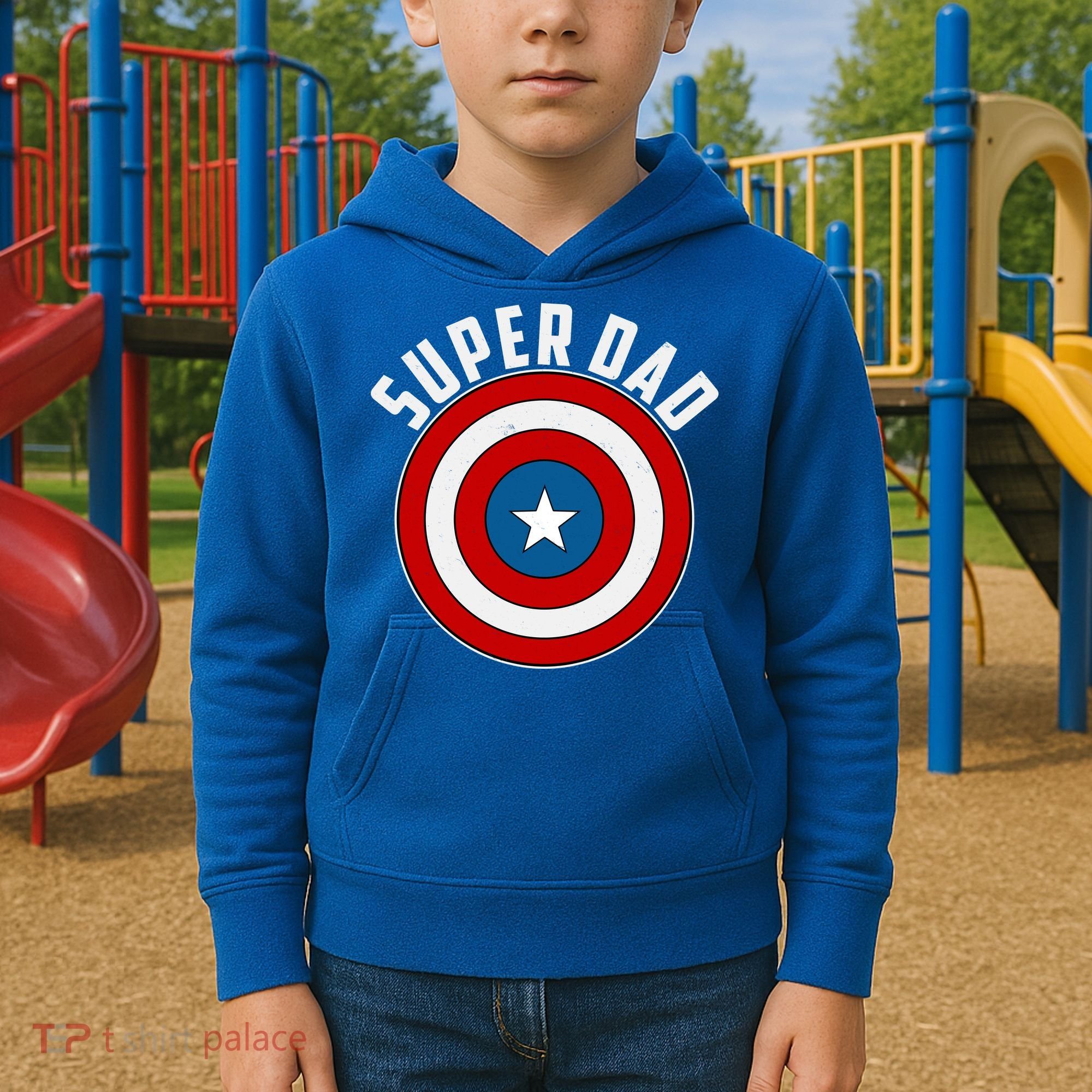 Super Dad Superhero Shield Father's Day Kids Hoodie
