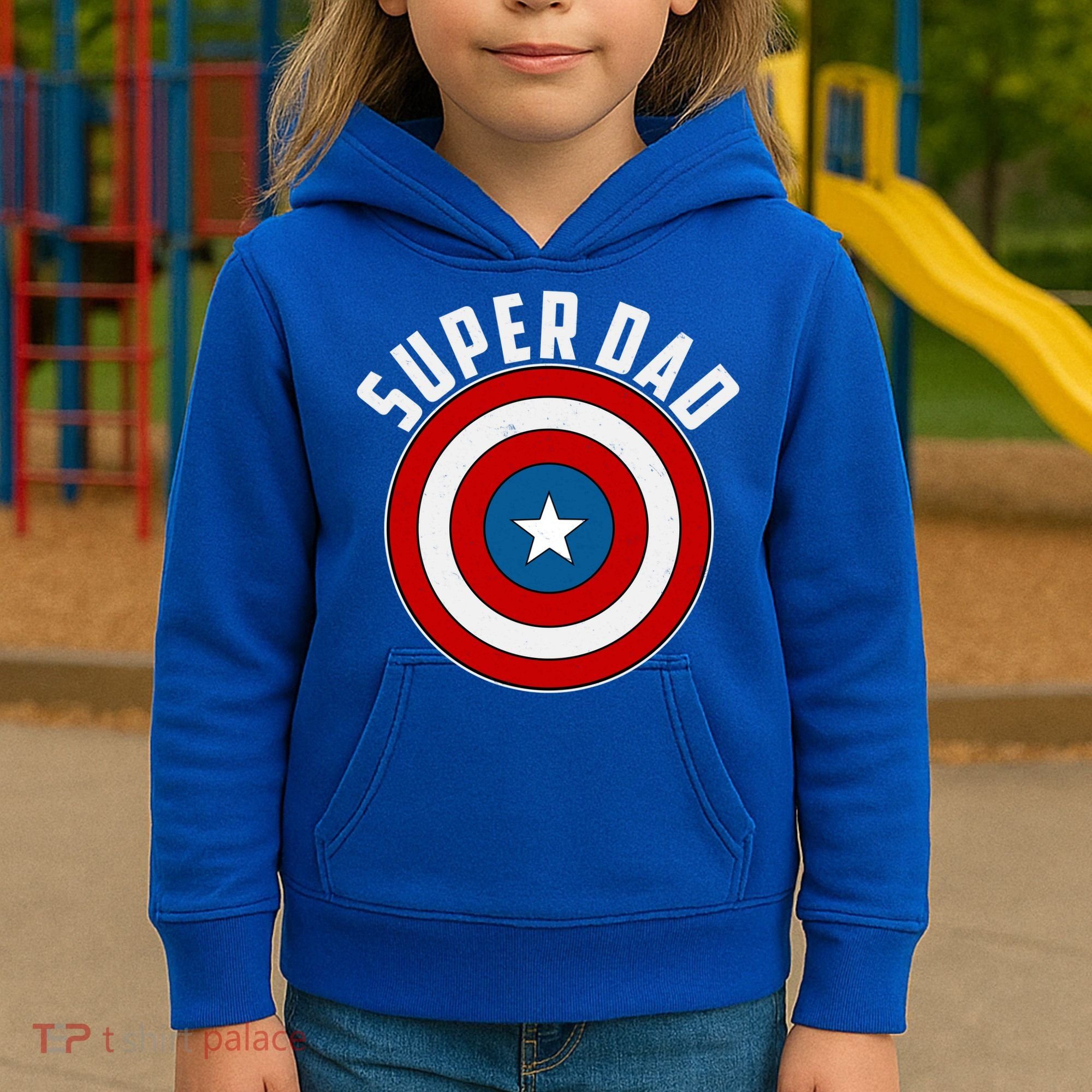 Super Dad Superhero Shield Father's Day Kids Hoodie
