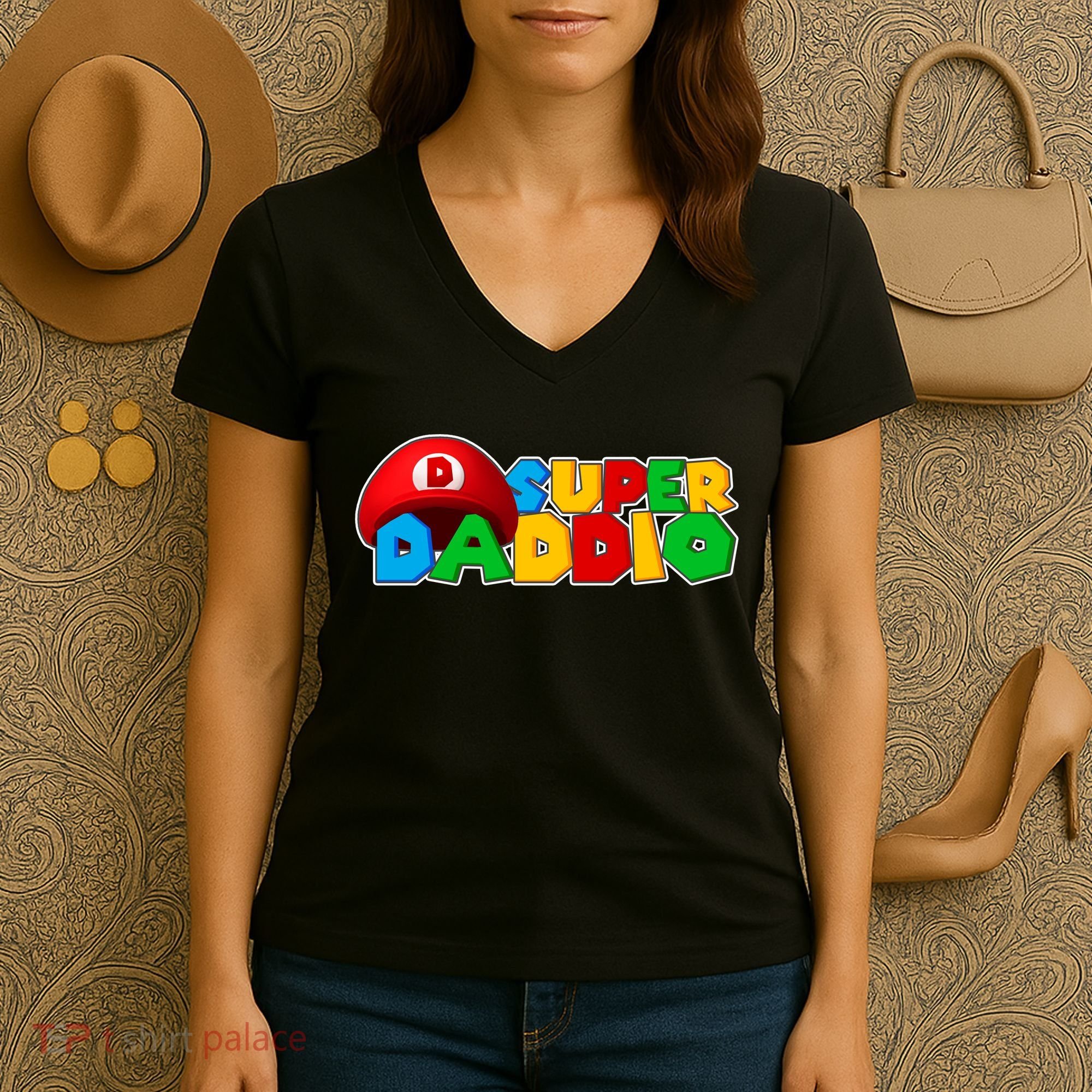 Super Daddio Gamer Dad Women's V-Neck T-Shirt
