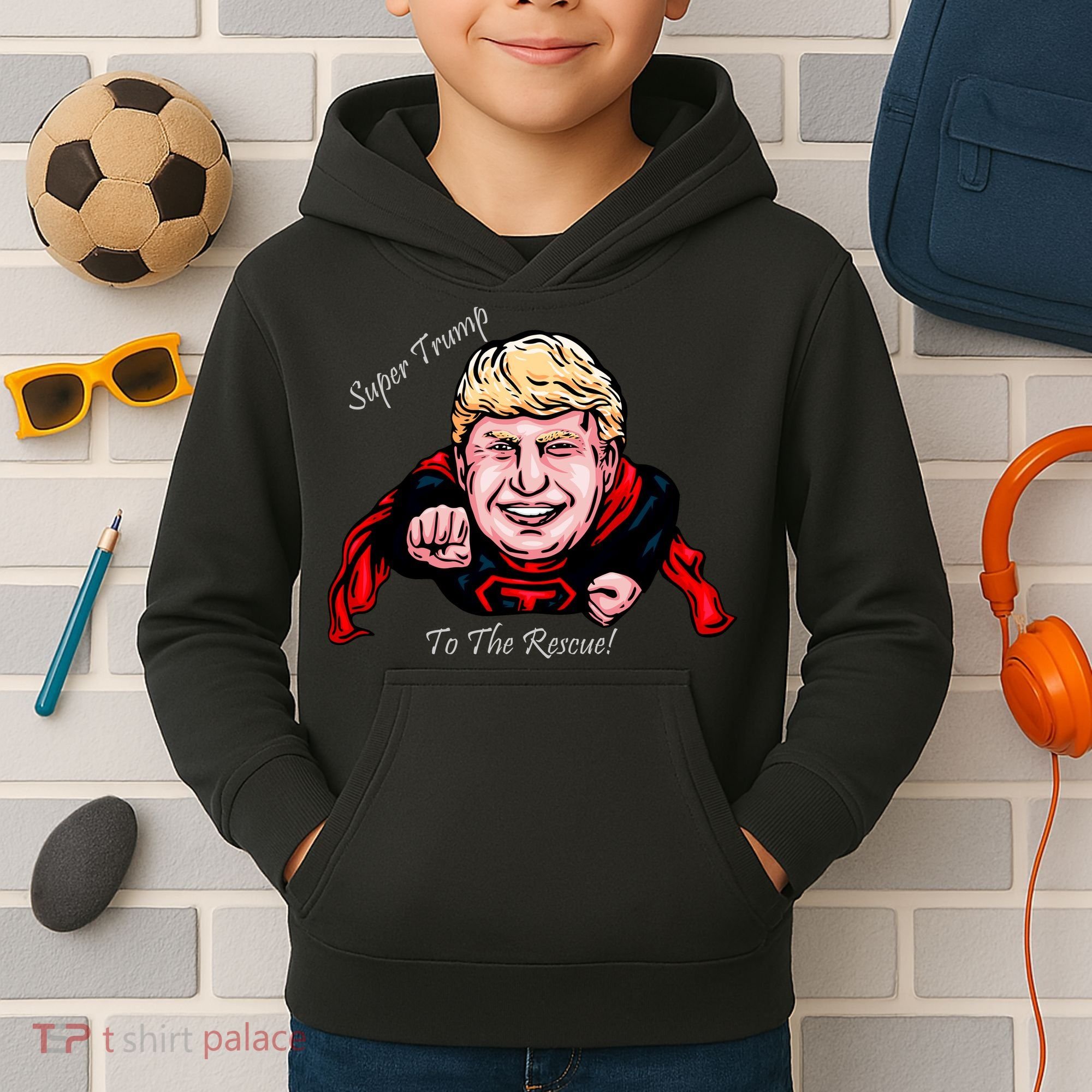 Super Donald Trump To The Rescue Kids Hoodie