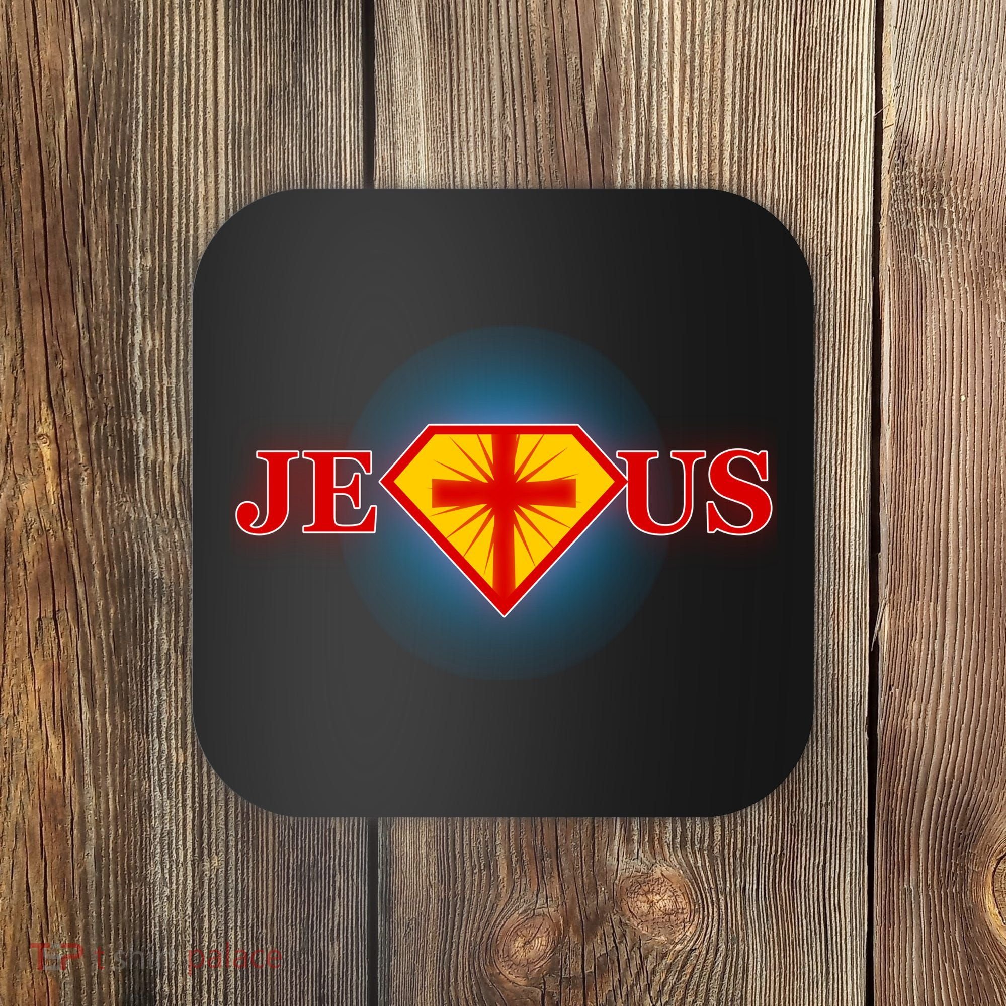 Super Jesus Superhero Comic Logo Coaster