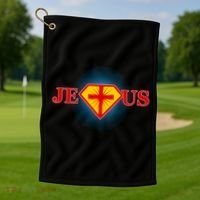 Super Jesus Superhero Comic Logo Golf Towel thumb 1