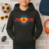 Super Jesus Superhero Comic Logo Kids Hoodie thumb 2