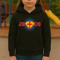 Super Jesus Superhero Comic Logo Kids Hoodie thumb 3