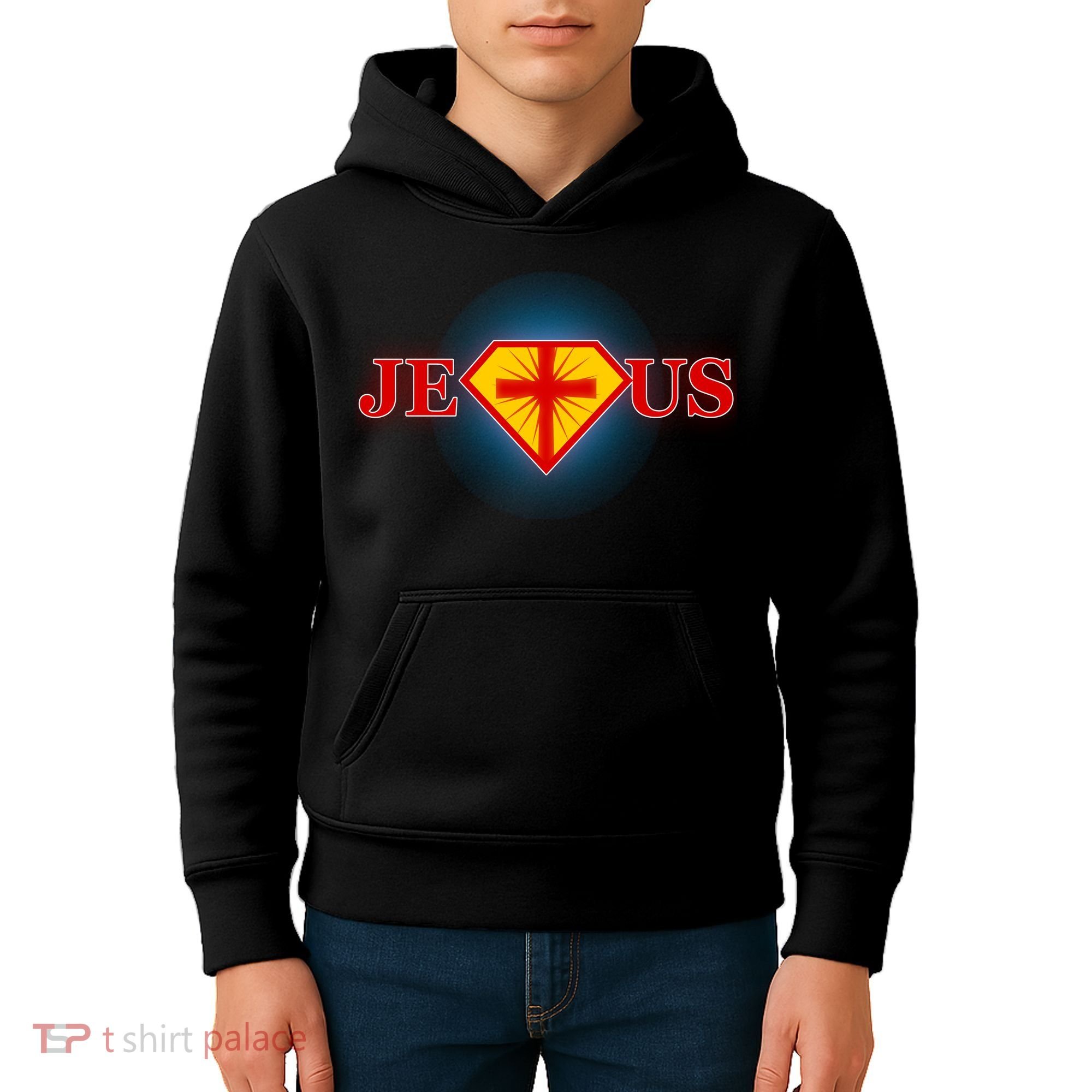Super Jesus Superhero Comic Logo Kids Hoodie