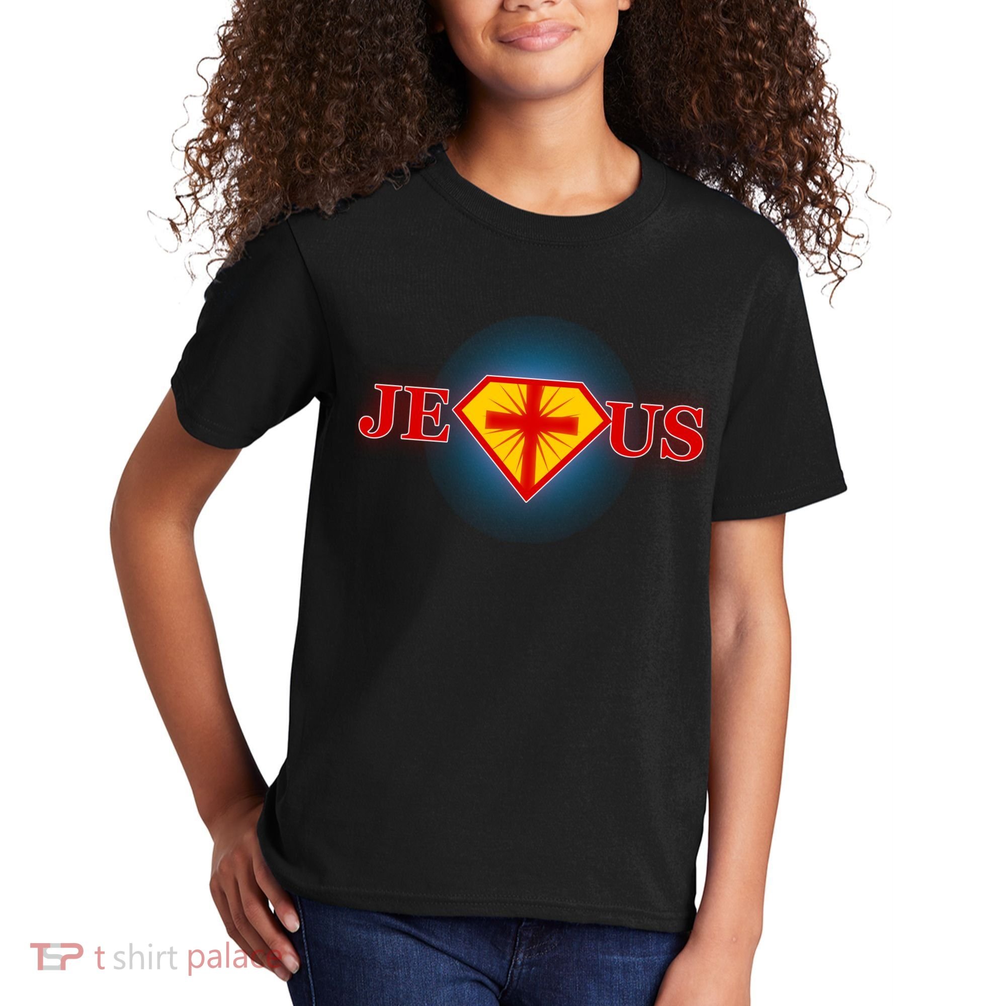 Super Jesus Superhero Comic Logo Kids T-Shirt