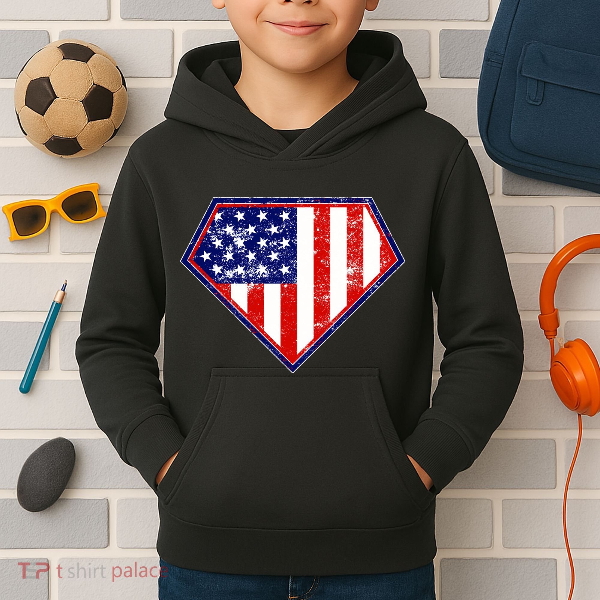 Super Patriot US Flag Kids Hoodie