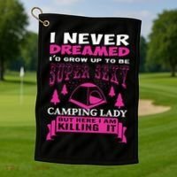 Super Sexy Camping Lady Golf Towel thumb 1