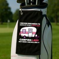Super Sexy Camping Lady Killing It Golf Towel thumb 2
