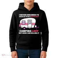 Super Sexy Camping Lady Killing It Kids Hoodie thumb 4