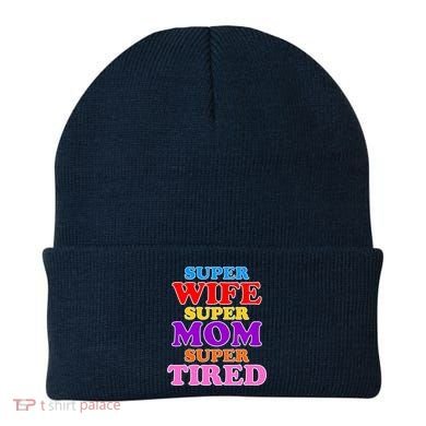 Super Wife Super Mom Super Tired Colorful Text Beanie