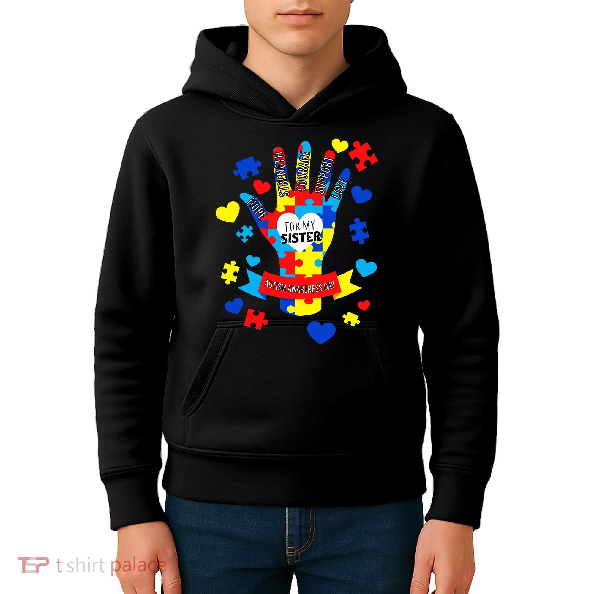 Support Autism Awareness Day For My Sister Kids Hoodie