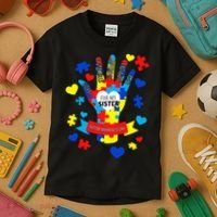 Support Autism Awareness Day For My Sister Kids T-Shirt thumb 3