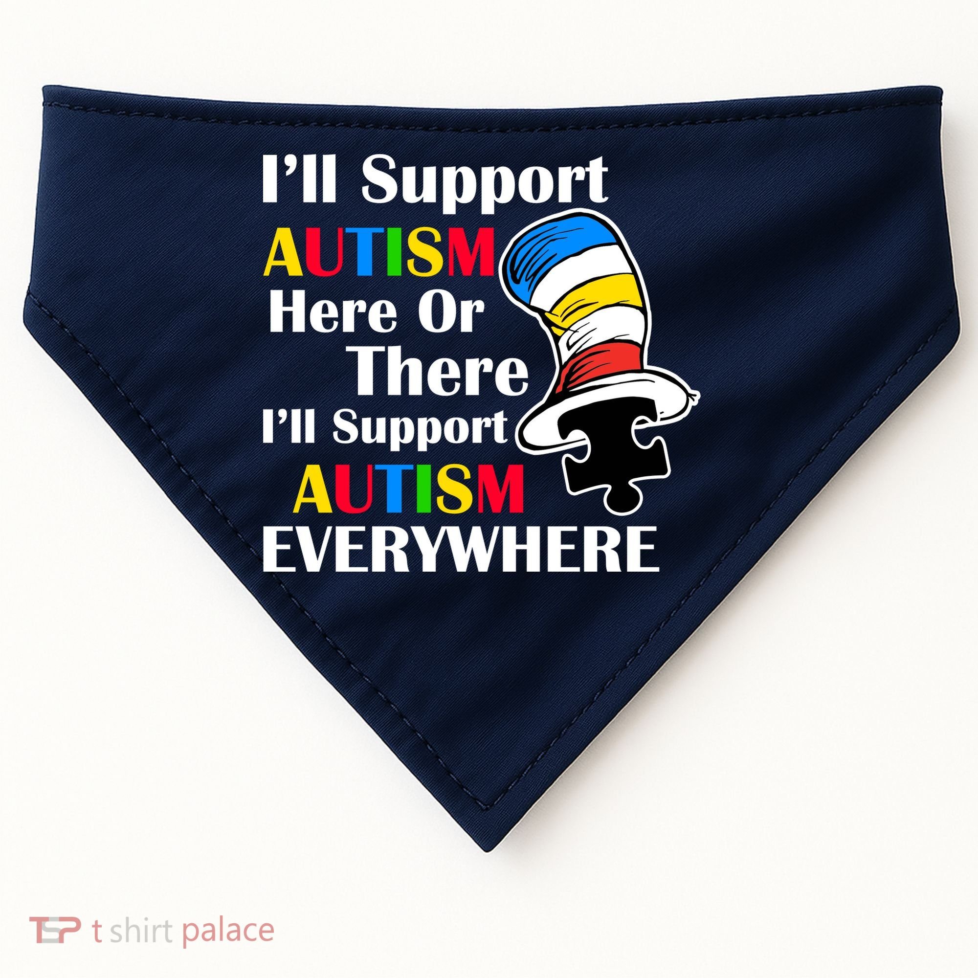 Support Autism Here Or There And Everywhere USA-Made Doggie Bandana