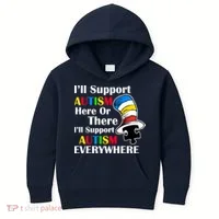 Support Autism Here Or There And Everywhere Kids Hoodie thumb 0