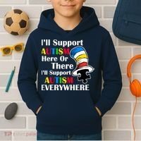 Support Autism Here Or There And Everywhere Kids Hoodie thumb 2
