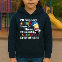 Support Autism Here Or There And Everywhere Kids Hoodie thumb 3