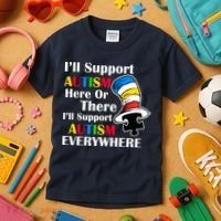 Support Autism Here Or There And Everywhere Kids T-Shirt thumb 3