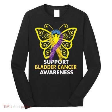 Support Bladder Cancer Awareness Butterfly Long Sleeve Shirt