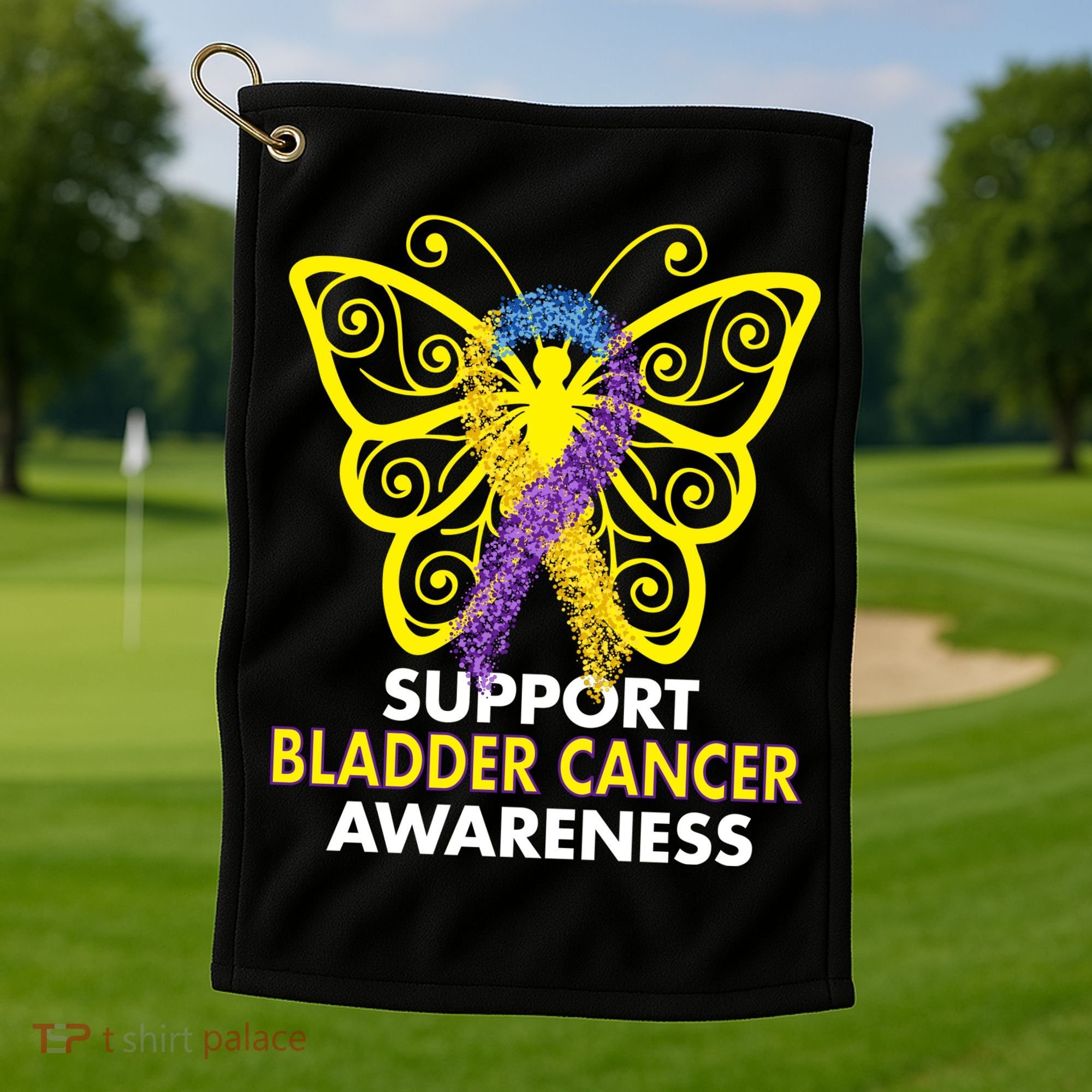 Support Bladder Cancer Awareness Butterfly Golf Towel
