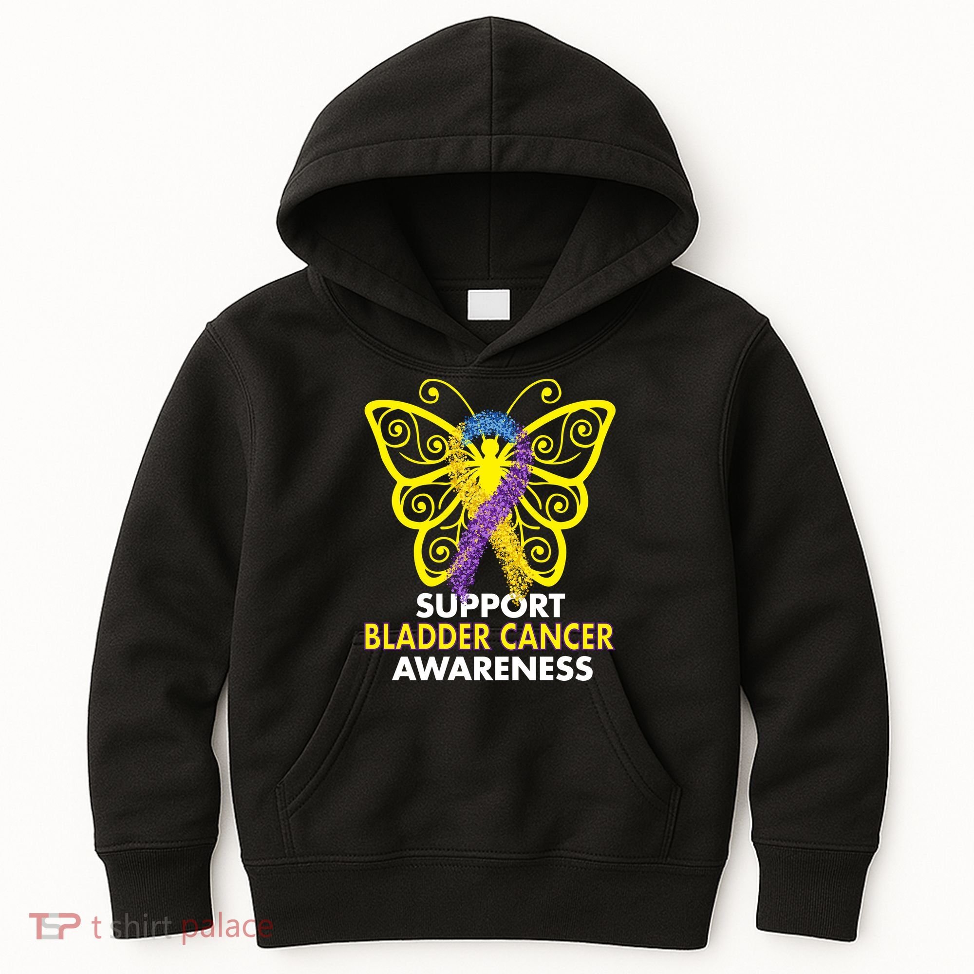 Support Bladder Cancer Awareness Butterfly Kids Hoodie
