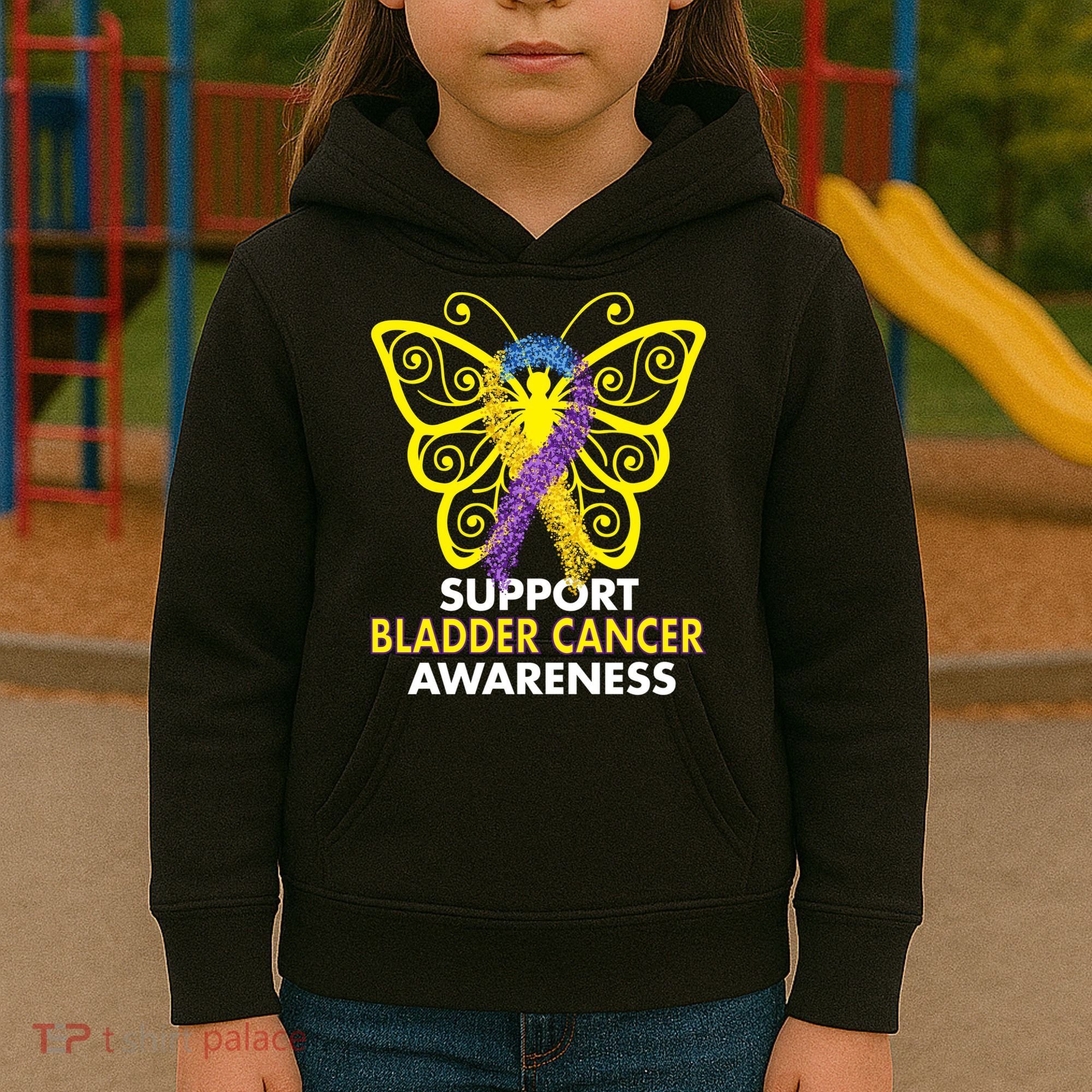 Support Bladder Cancer Awareness Butterfly Kids Hoodie