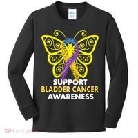 Support Bladder Cancer Awareness Butterfly Kids Long Sleeve Shirt thumb 0