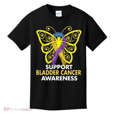 Support Bladder Cancer Awareness Butterfly Kids T-Shirt