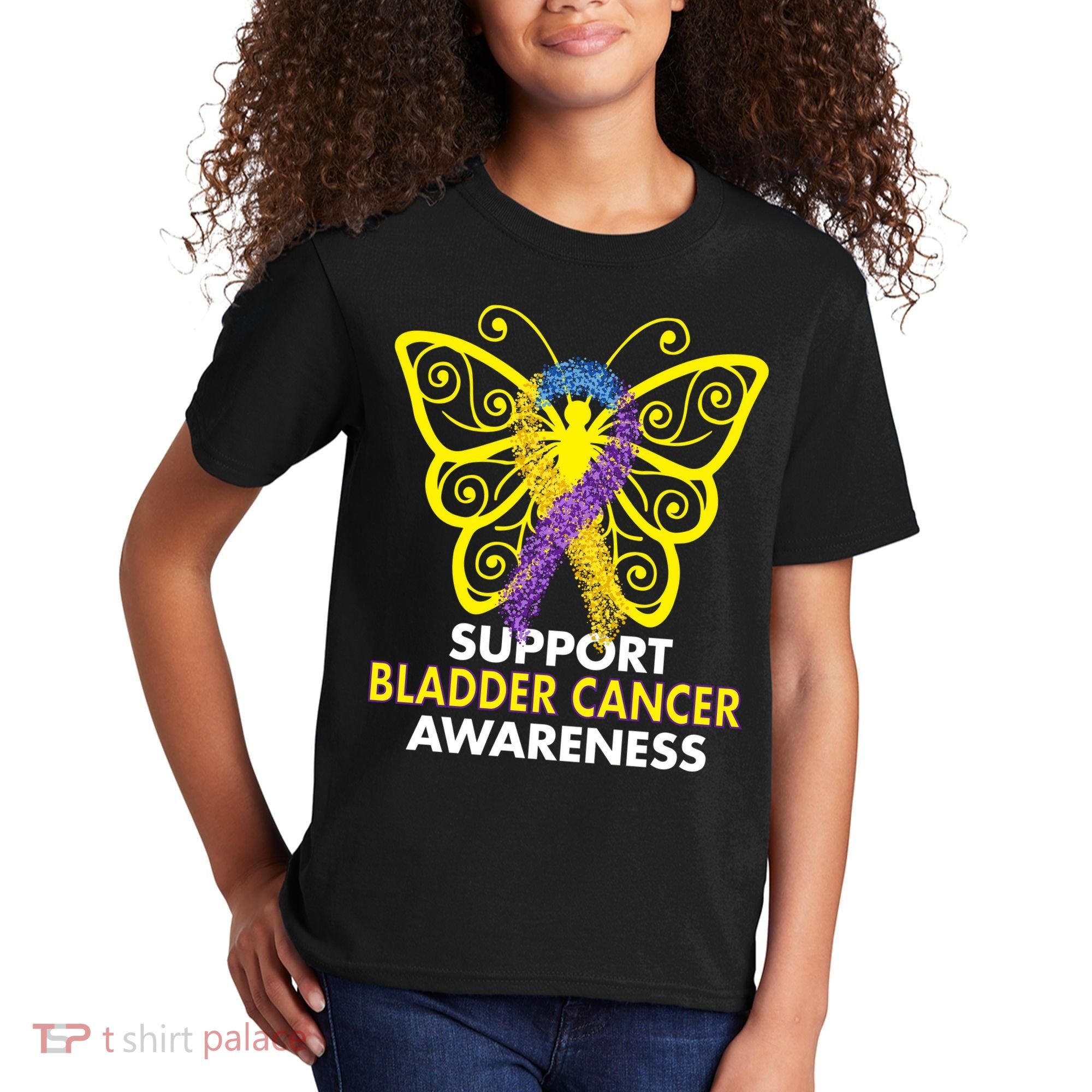 Support Bladder Cancer Awareness Butterfly Kids T-Shirt