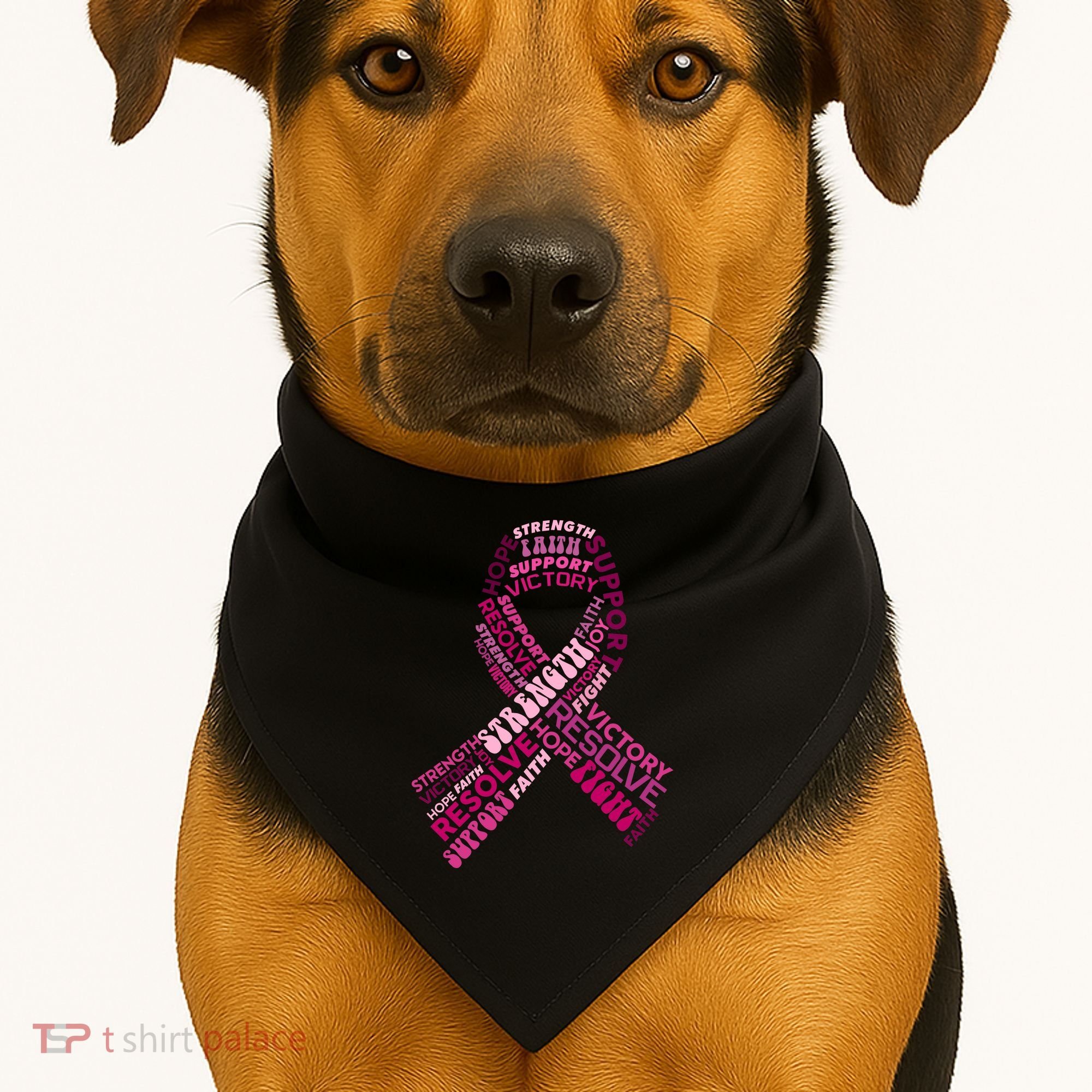 Support Breast Cancer Ribbon Strong USA-Made Doggie Bandana