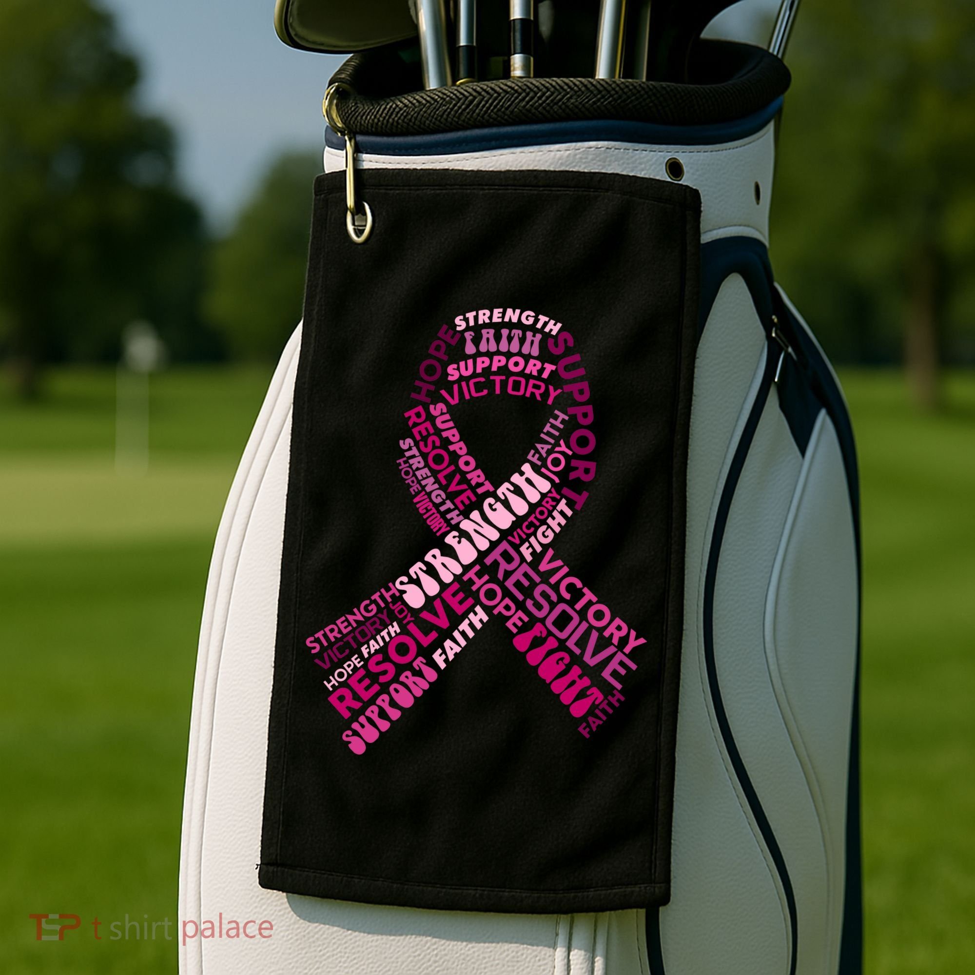 Support Breast Cancer Ribbon Strong Golf Towel