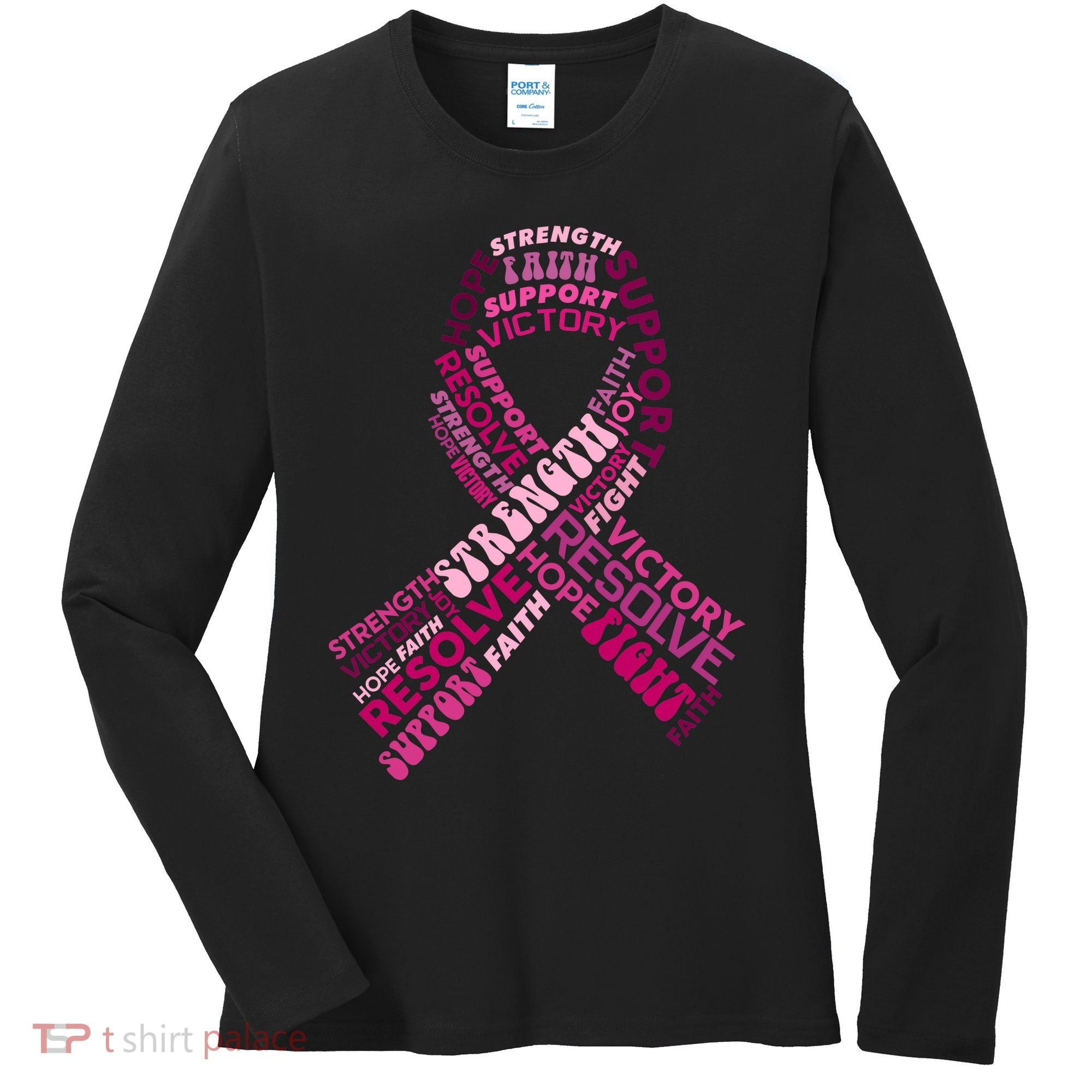 Support Breast Cancer Ribbon Strong Women's Long Sleeve Shirt