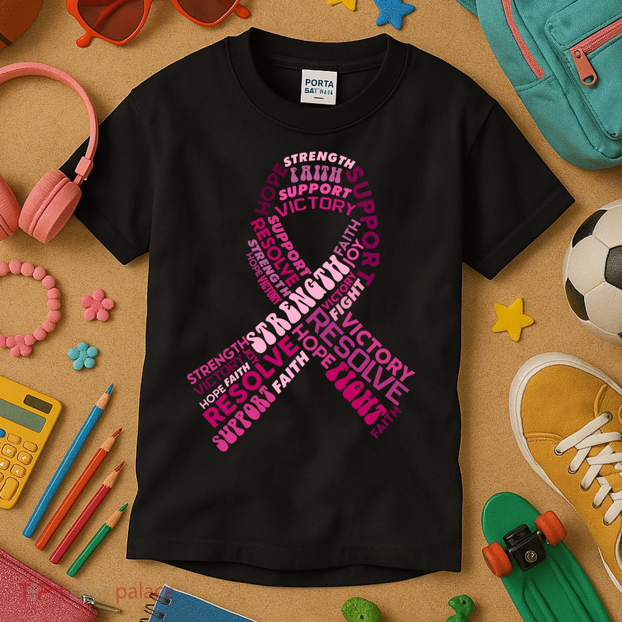 Support Breast Cancer Ribbon Strong Kids T-Shirt