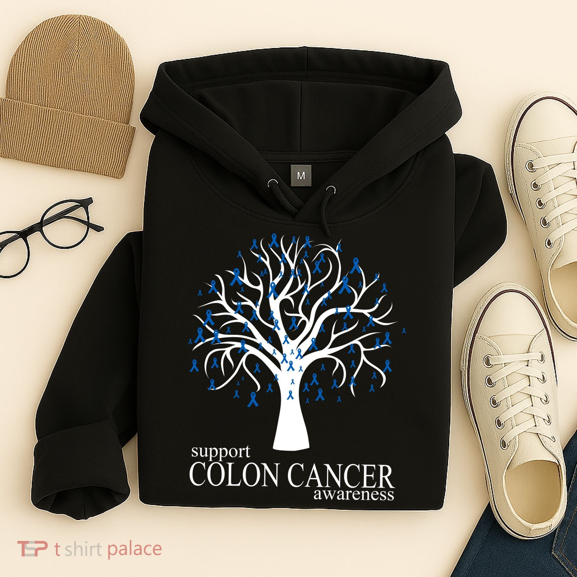 Support Colon Cancer Awareness Ribbon Tree Hoodie