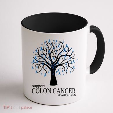 Support Colon Cancer Awareness Ribbon Tree Coffee Mug back
