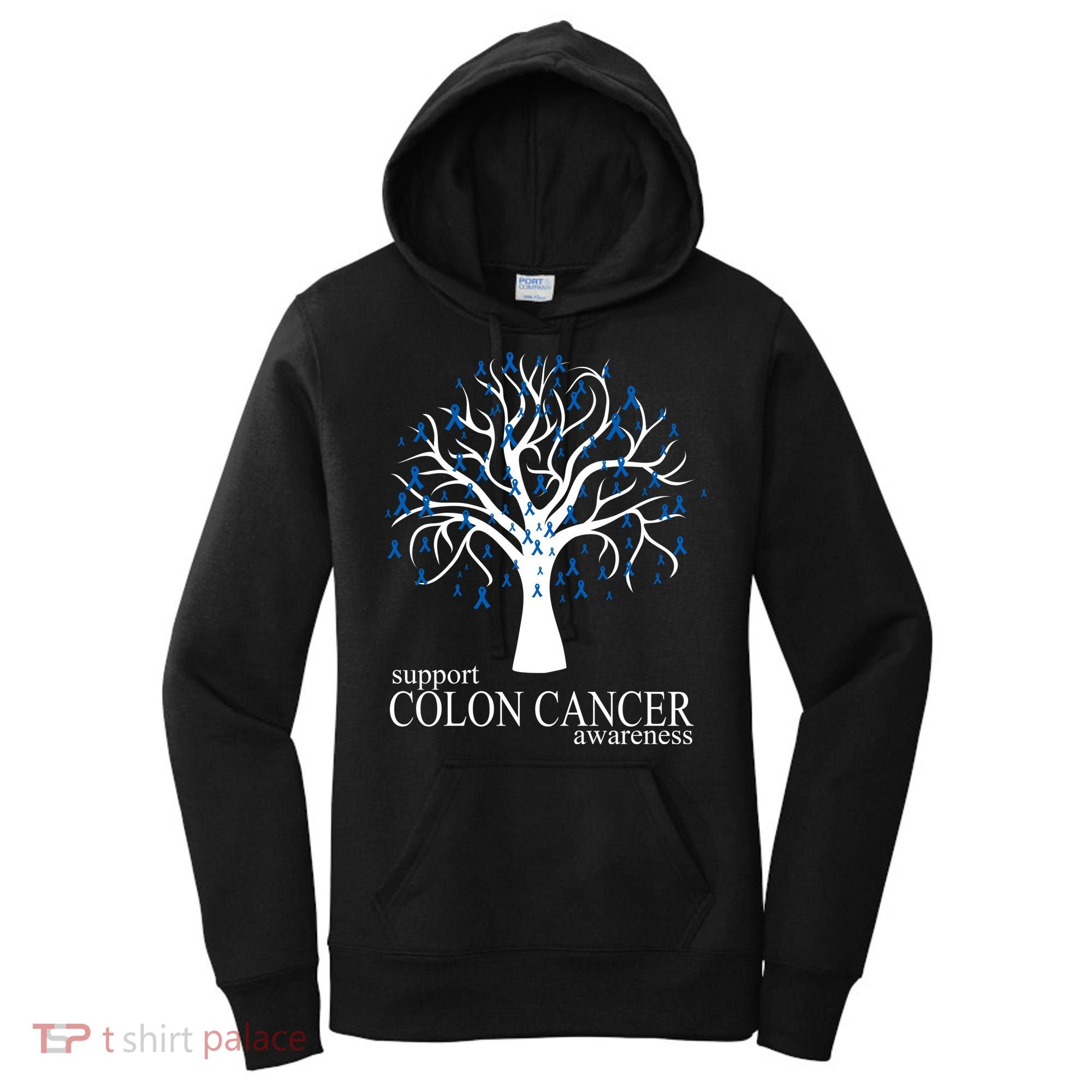 Support Colon Cancer Awareness Ribbon Tree Women's Hoodie