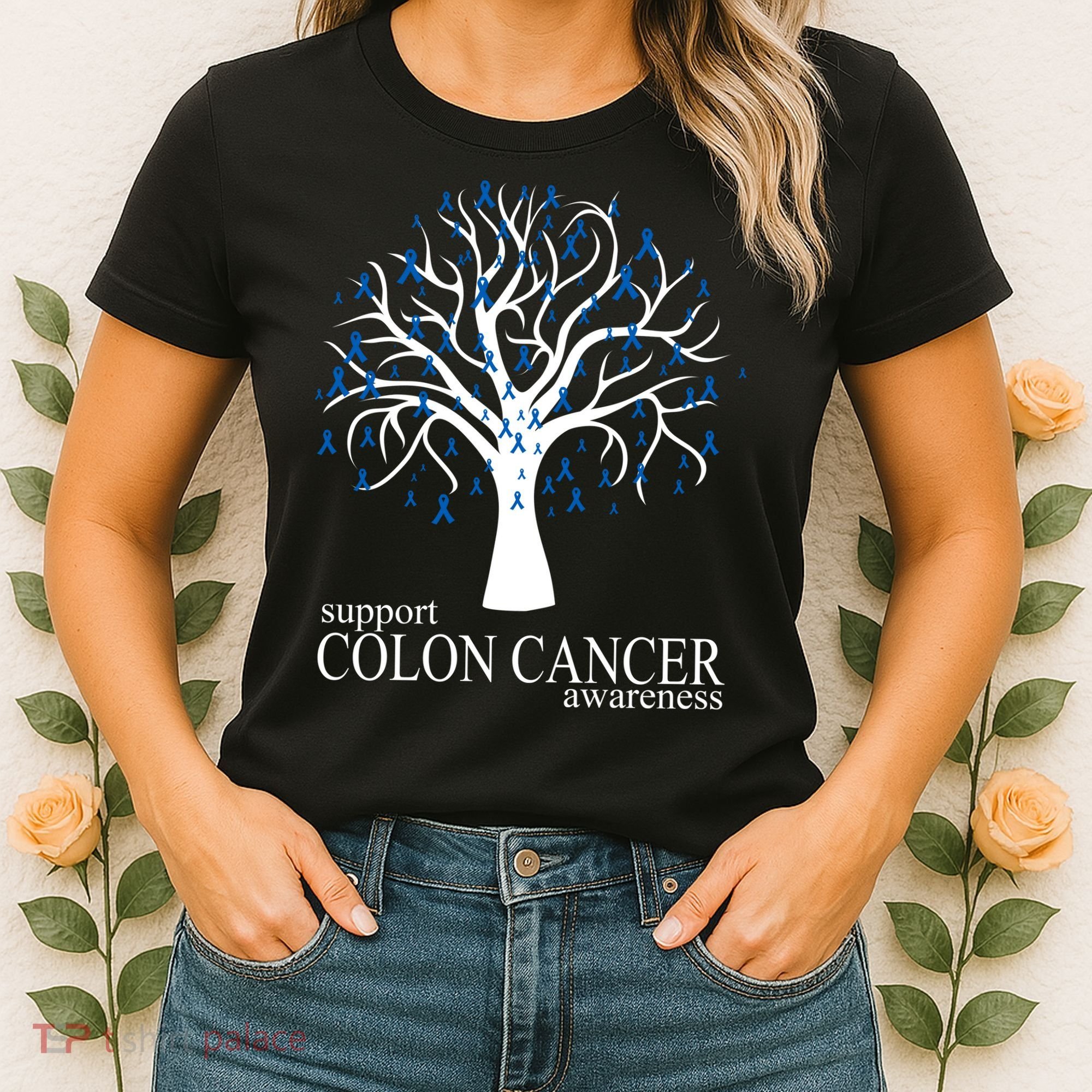 Support Colon Cancer Awareness Ribbon Tree Women's T-Shirt