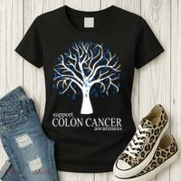 Support Colon Cancer Awareness Ribbon Tree Women's T-Shirt thumb 3