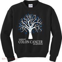 Support Colon Cancer Awareness Ribbon Tree Kids Sweatshirt thumb 0