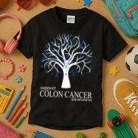 Support Colon Cancer Awareness Ribbon Tree Kids T-Shirt thumb 3