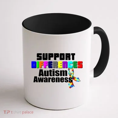Support Differences Autism Awareness Coffee Mug back