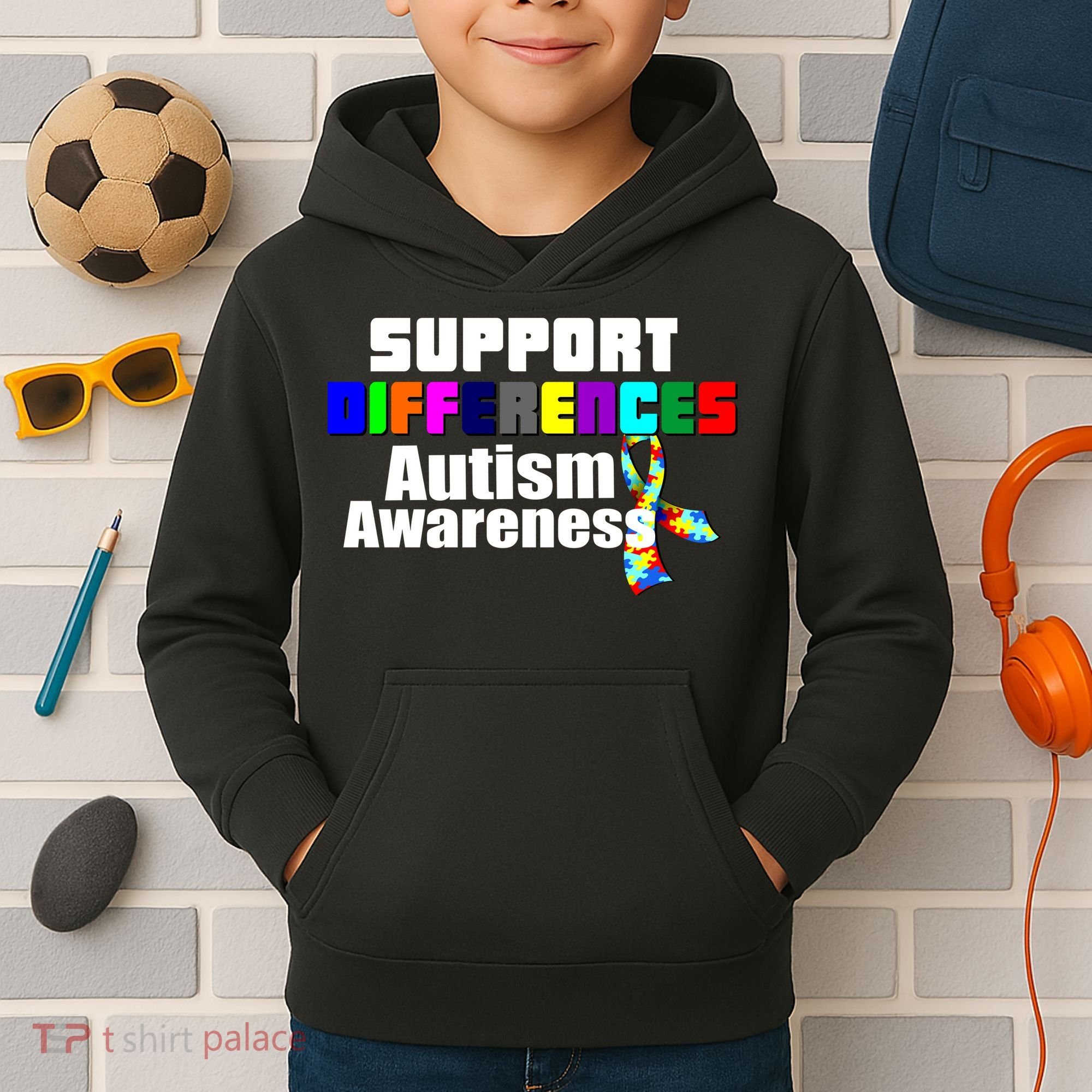 Support Differences Autism Awareness Kids Hoodie