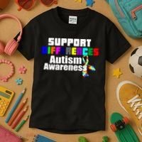 Support Differences Autism Awareness Kids T-Shirt thumb 3