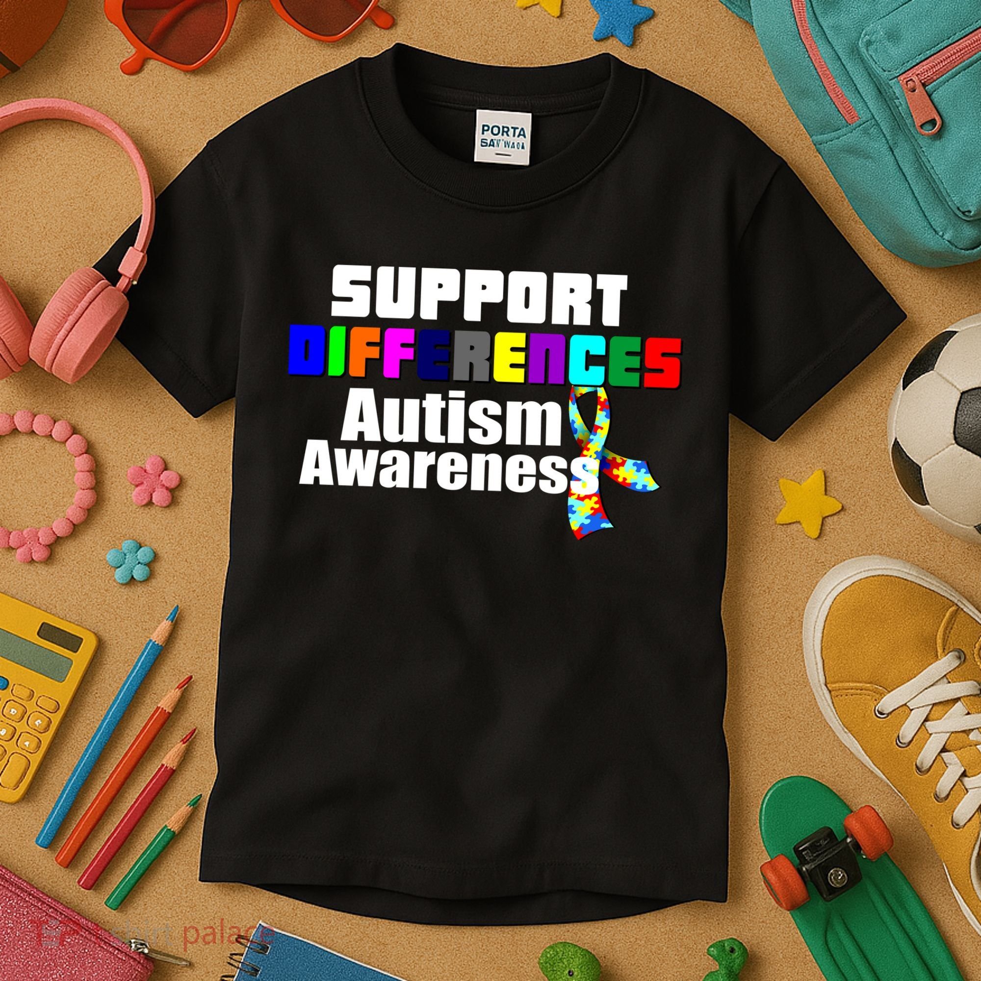 Support Differences Autism Awareness Kids T-Shirt