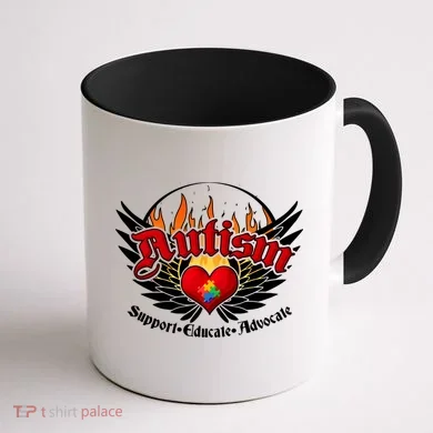 Support Educate Advocate - Autism Flames Coffee Mug back