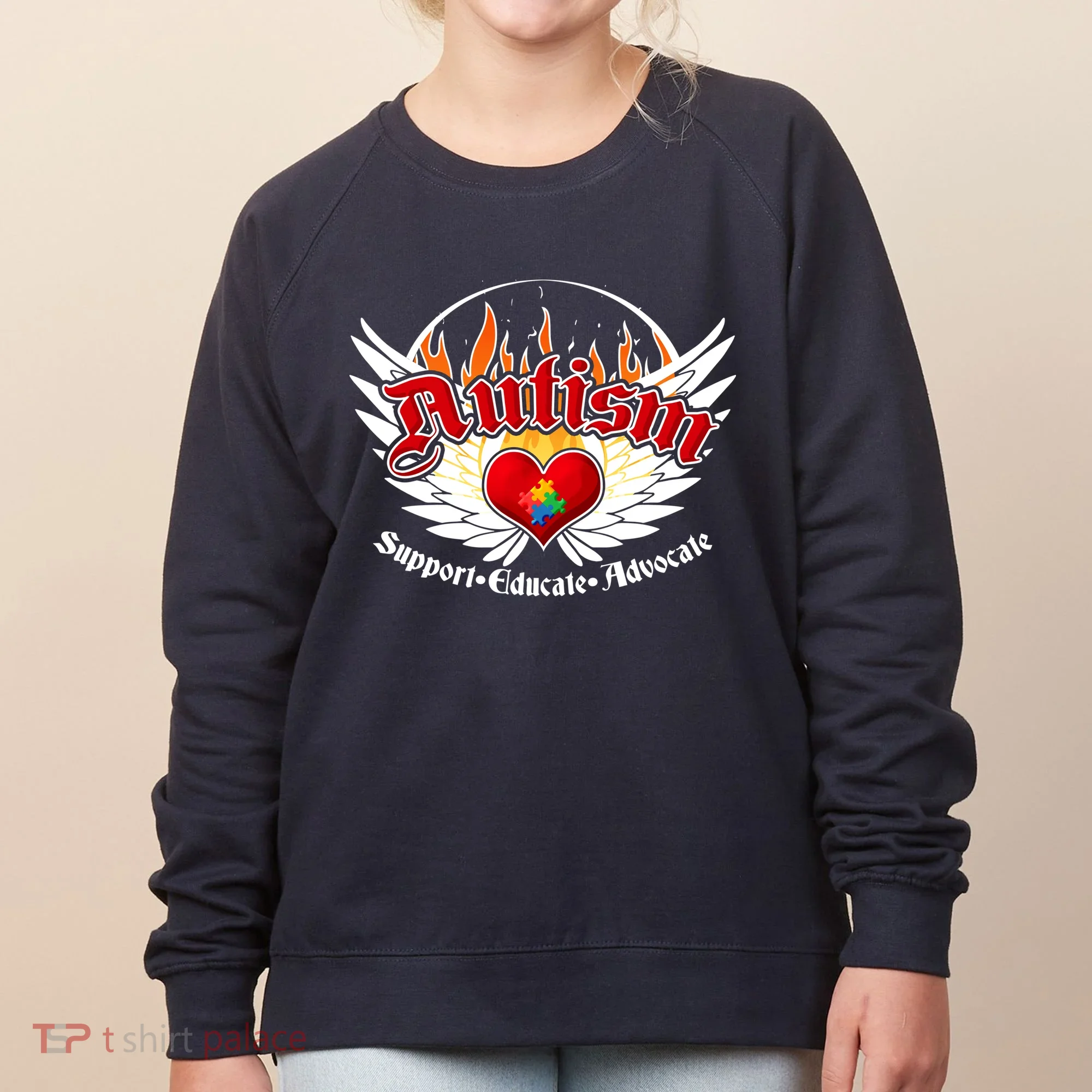 Support Educate Advocate - Autism Flames Women's Sweatshirt